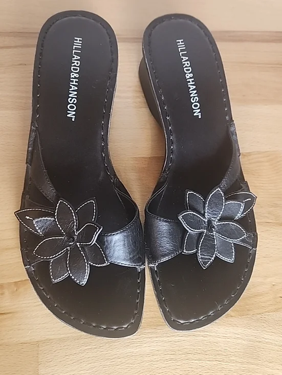 Hillard & Hanson Jackie Wedge Slides Sandals Women 10M Leather Floral Comfort - Picture 1 of 8